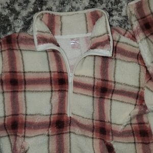 Half Zip Sherpa Plaid Pullover